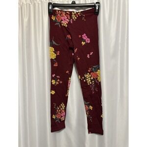 Old Navy Leggings Girls Size L 10/12 Floral Burgundy Elastic Waist Stretch